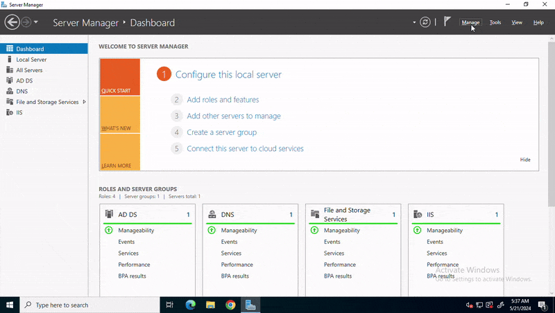 Get to the Server Manager Portal