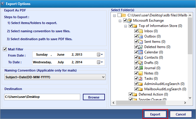 export options