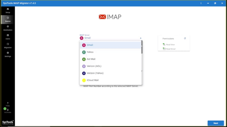 Selecting Source IMAP Server