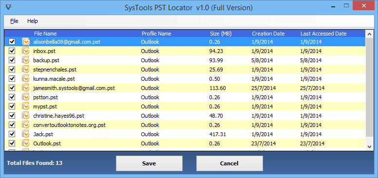 locate outlook pst file