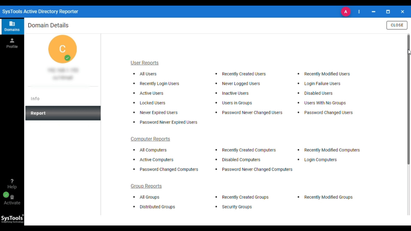 report tab multiple options