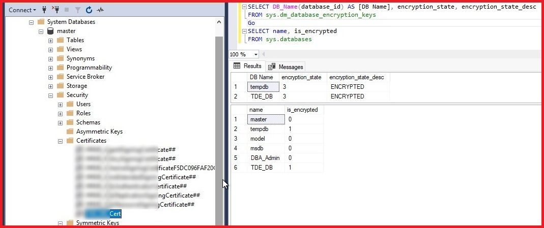 check SQL remove encryption