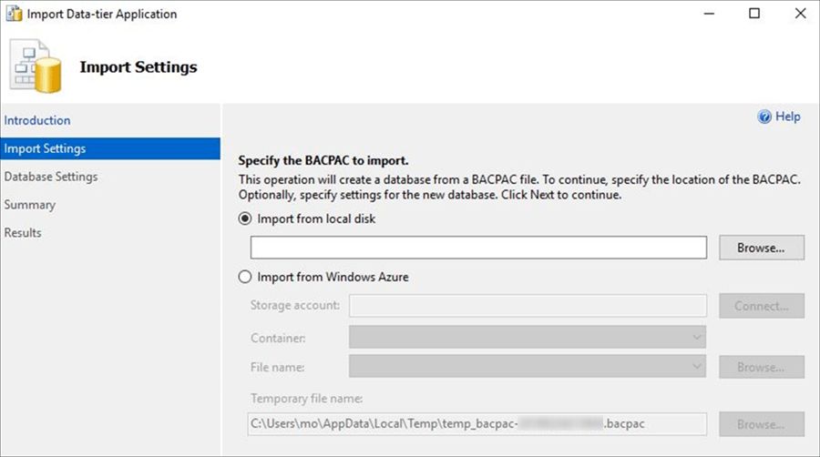 add bacpac file