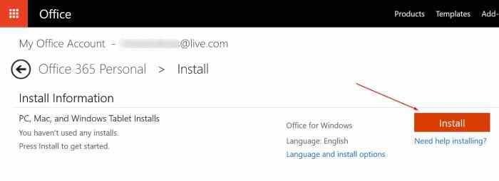 click on install