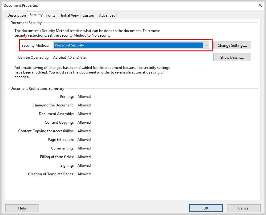 enable the password security option
