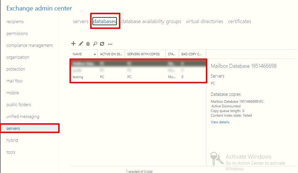 mount and dismount exchange database