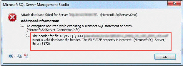 SQL Server Error 5172