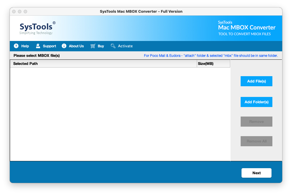 Mac MBOX converter screen