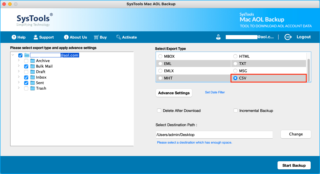 choose csv format