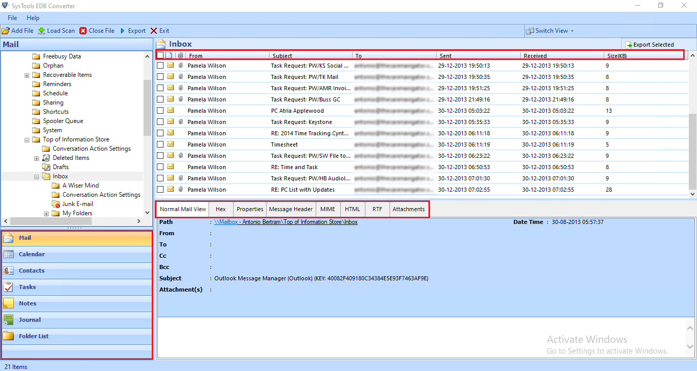 preview exchange edb data