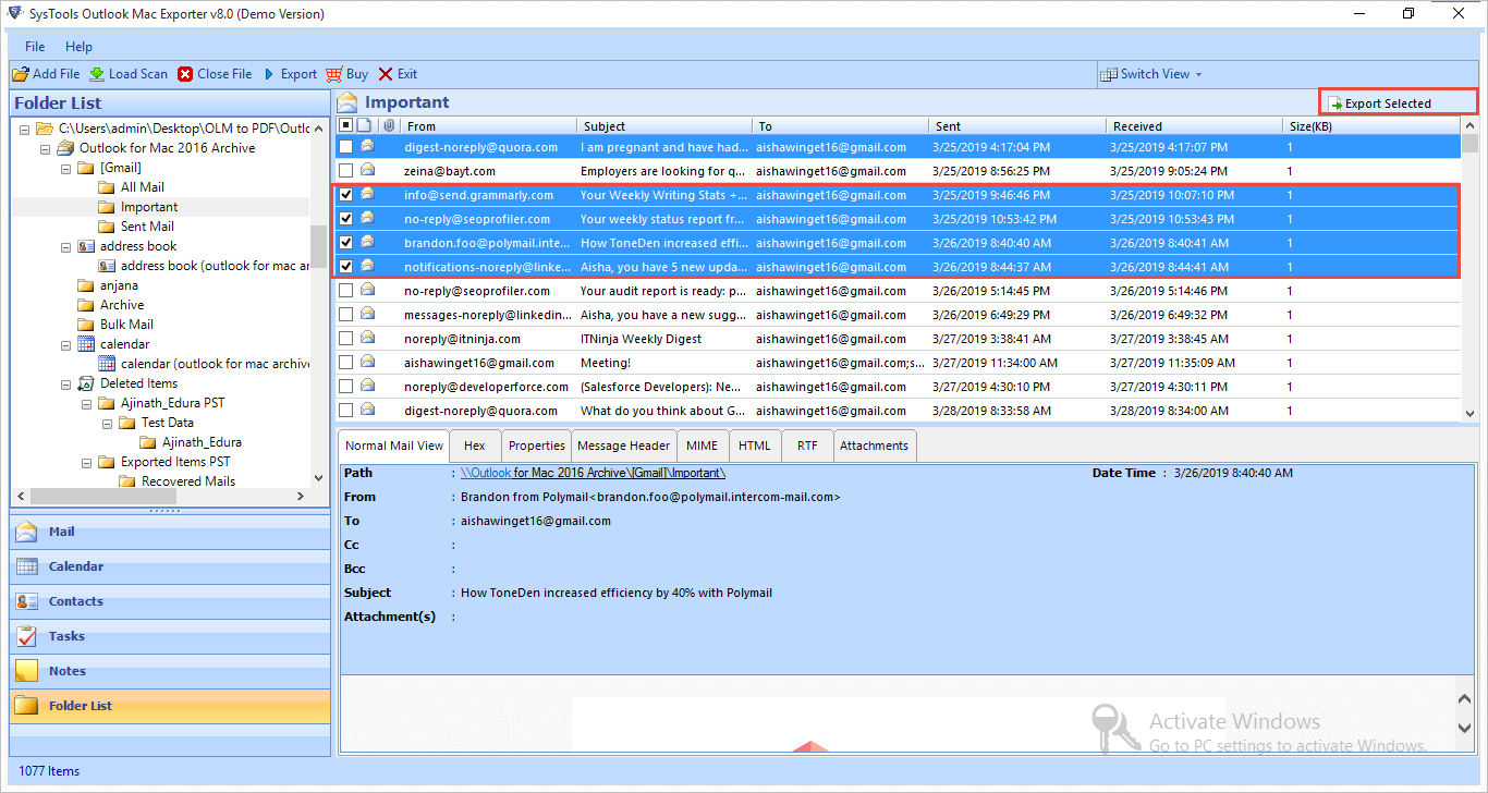outlook mac export local folders