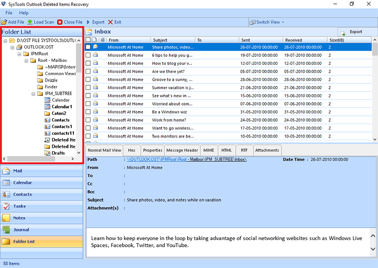 display all emails and their attachments