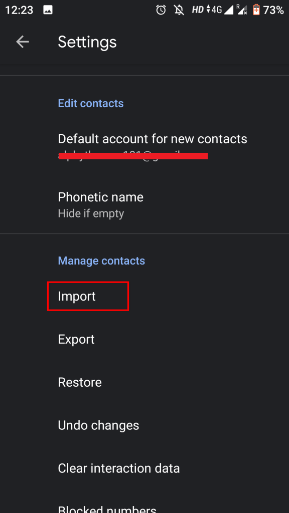 Settings to Import Hotmail Contacts to Android