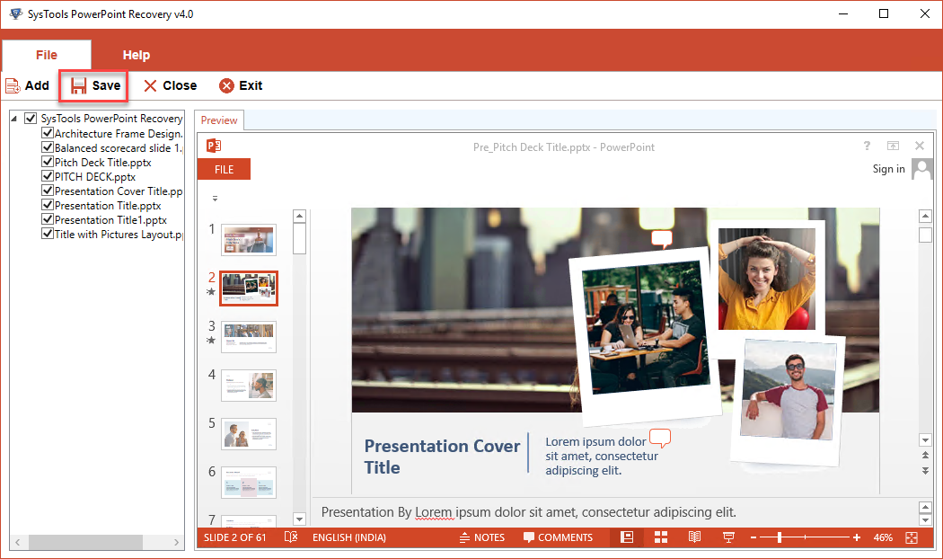 save recovered PowerPoint PPTX Presentation File