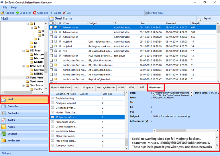 recover deleted attachments from outlook