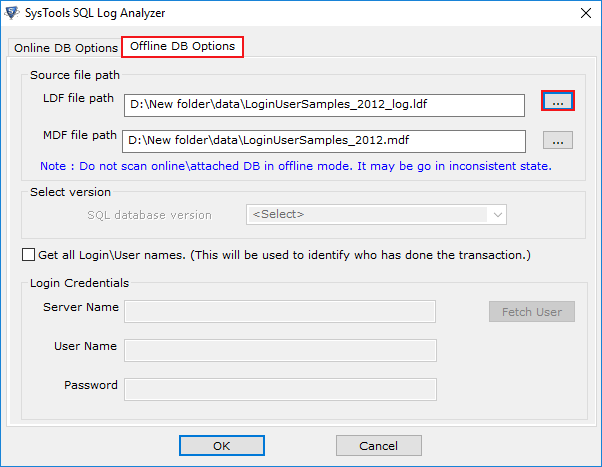 Select online or offline mode