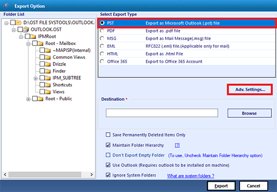 select the recovery format