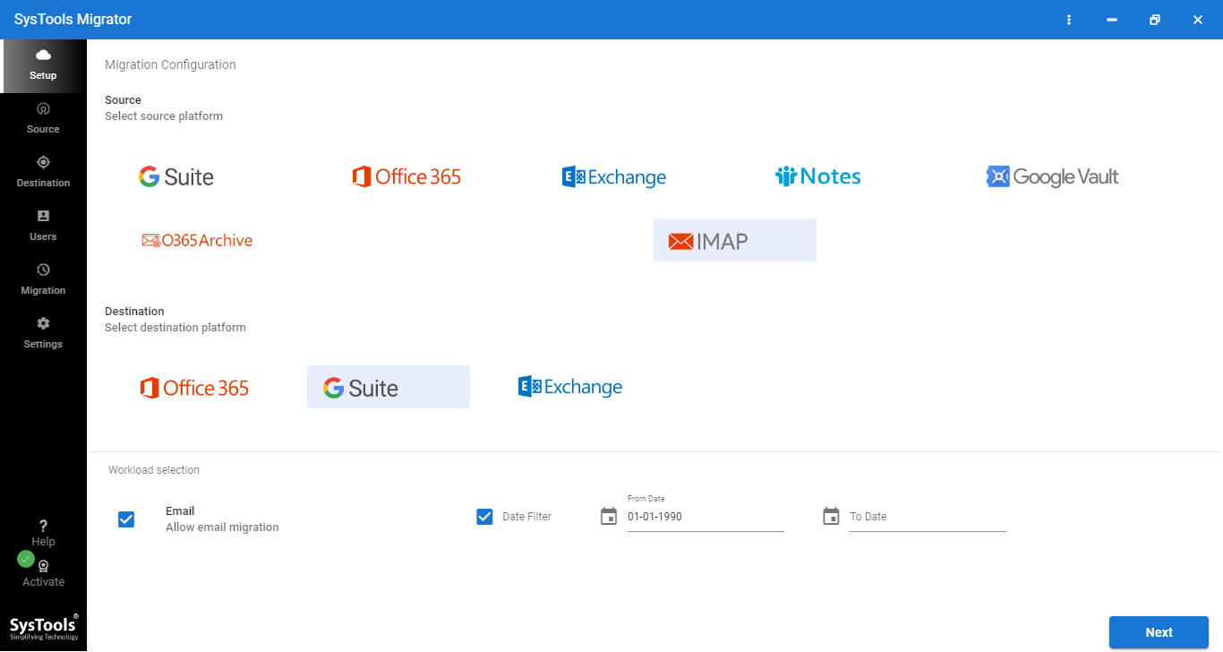 apply date filter for selective cox to gmail transfer