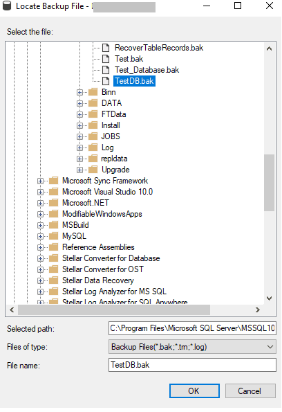 select .bak file