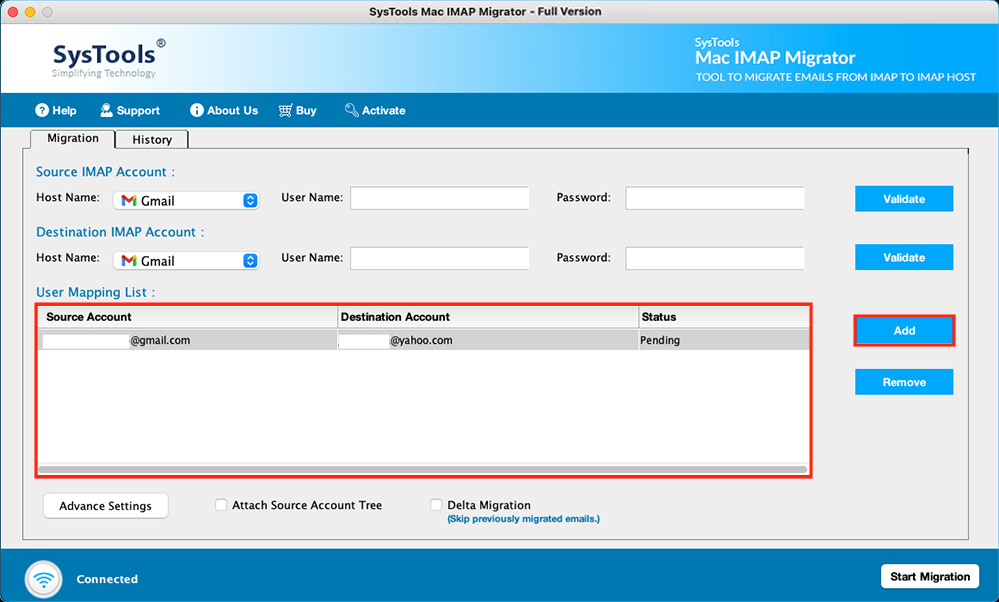add more accounts in user mapping list box