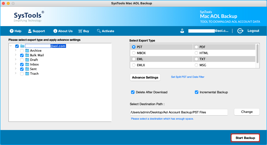backup AOL emails on mac