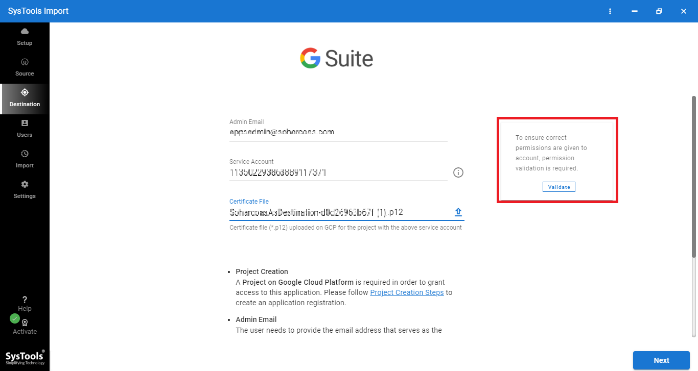 validate g suite account
