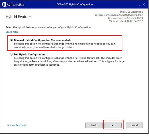 select Minimal Hybrid Configuration