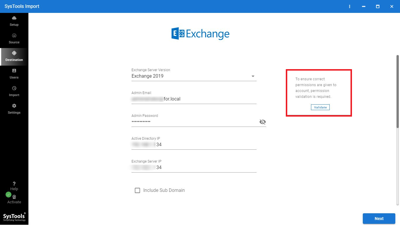validate exchange server account