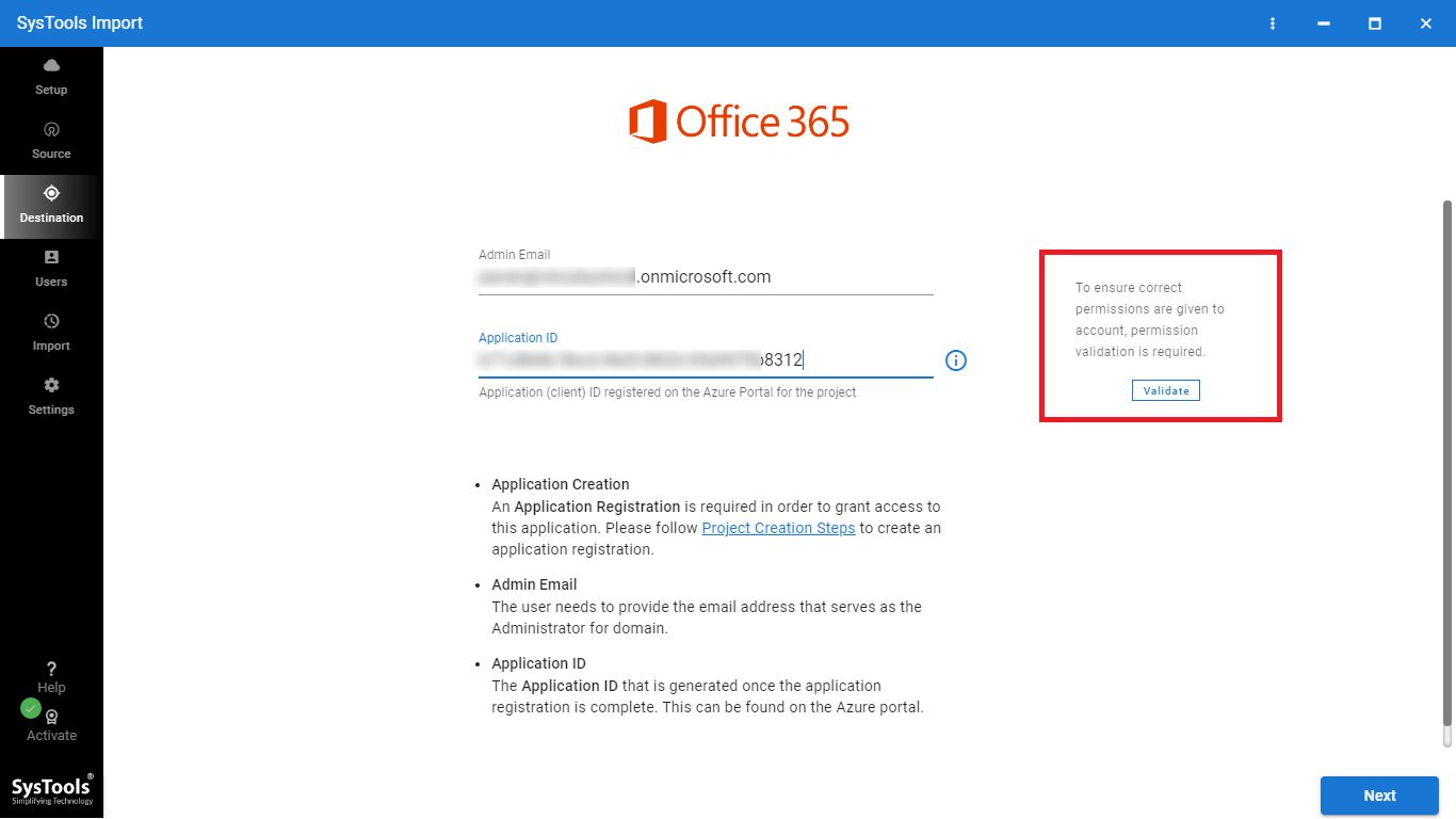 get destination Office 365 and validate