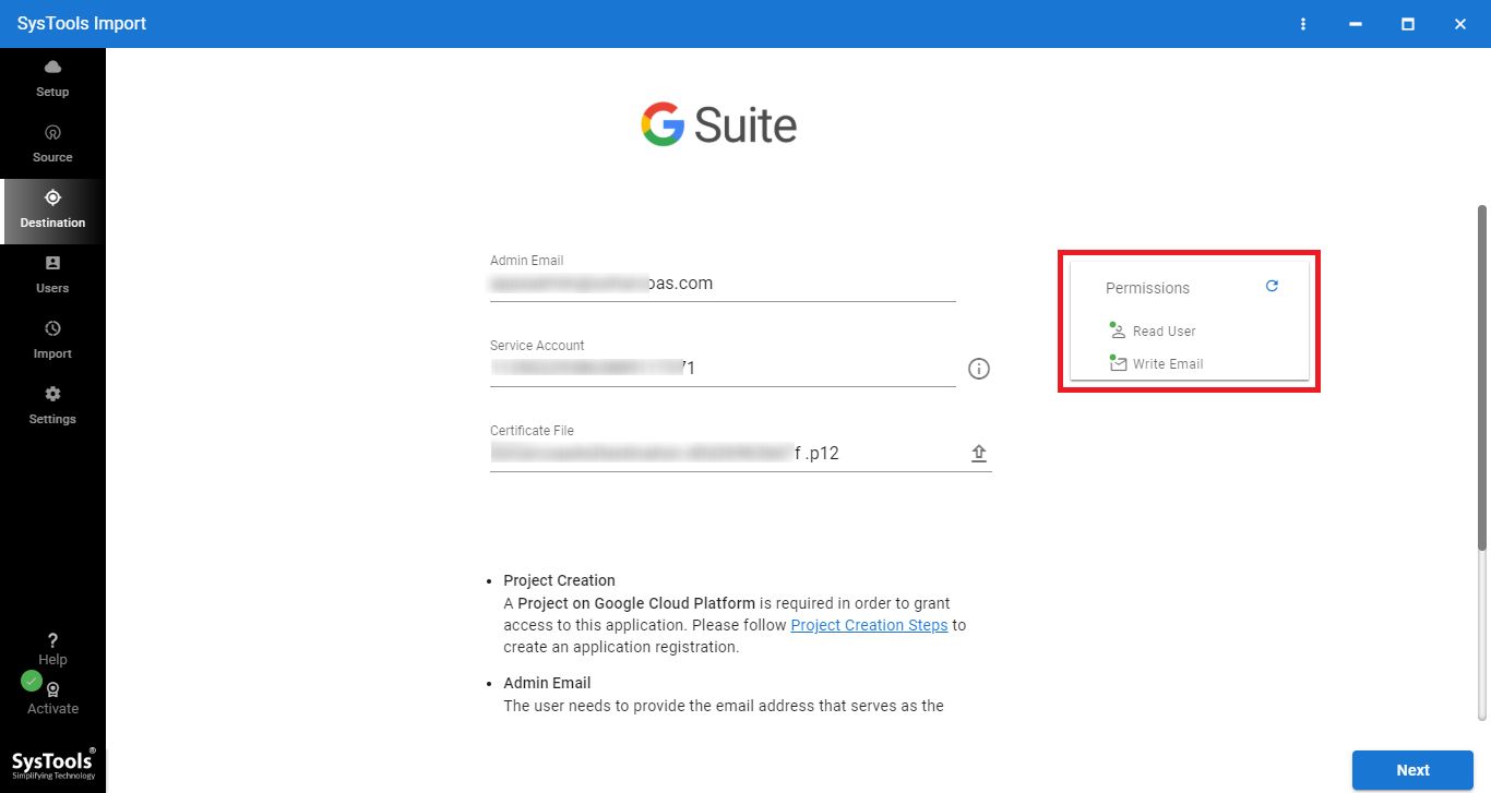 Enter G Suite Admin credentials