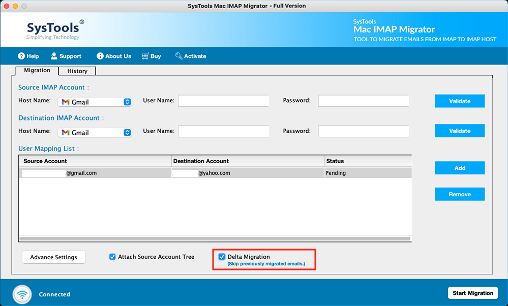 check delta migration box for migrating recent emails