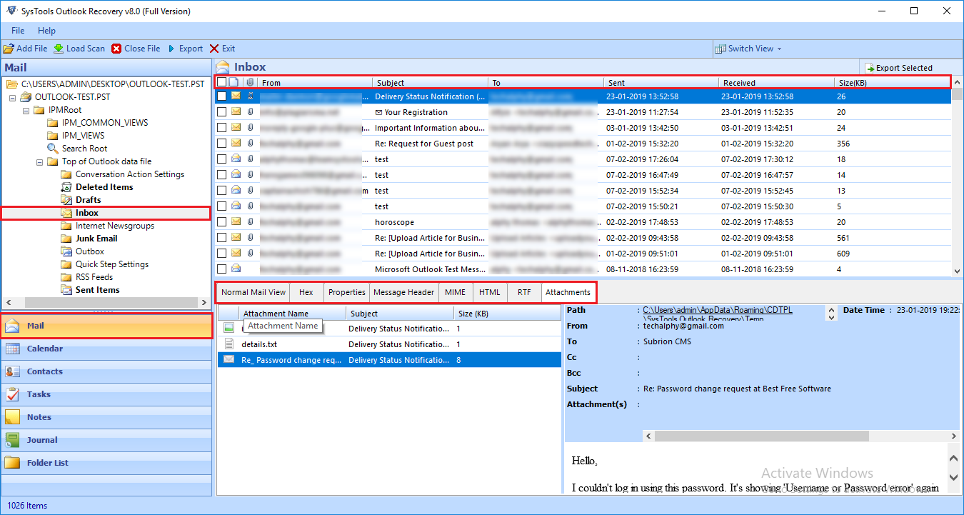 Scan Outlook PST