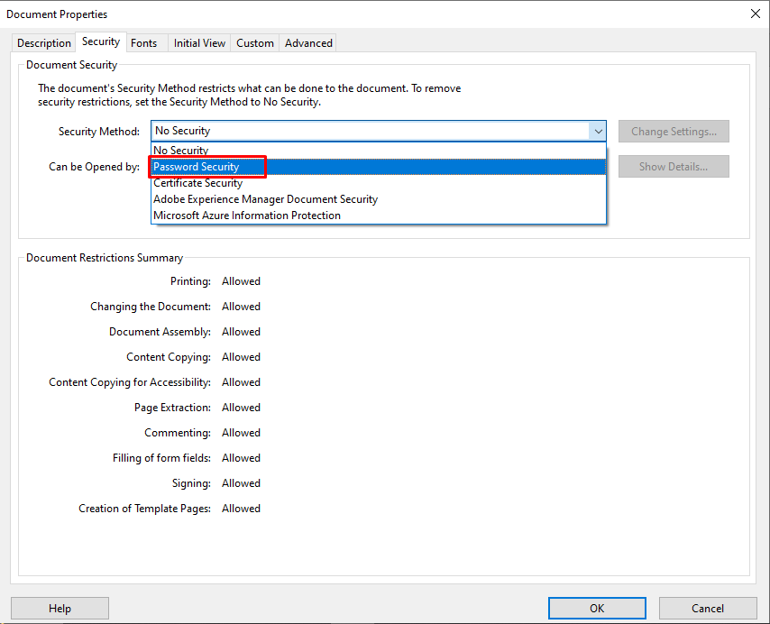 select a password security