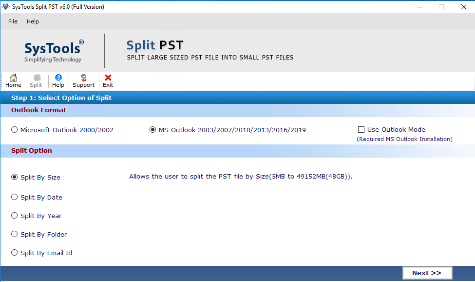 Gesplitste Outlook PST-tool