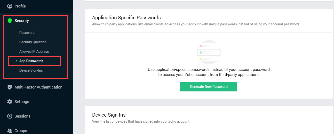 account security section
