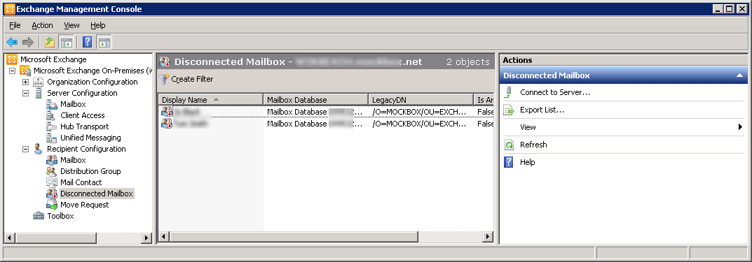 deleted mailbox in disconnected mailbox-