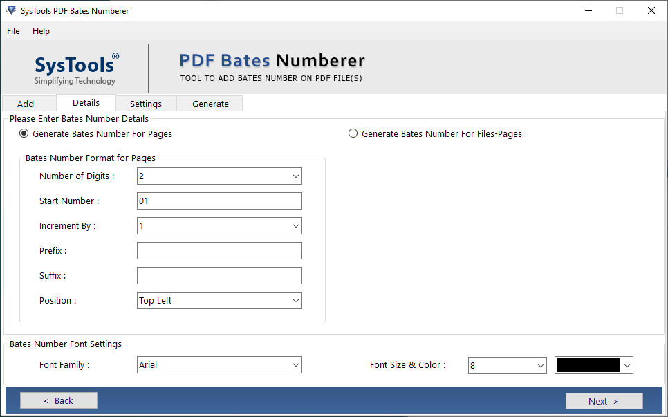 fill PDF page number format details