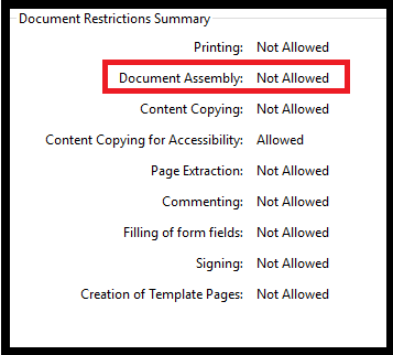 adobe pdf document assembly not allowed