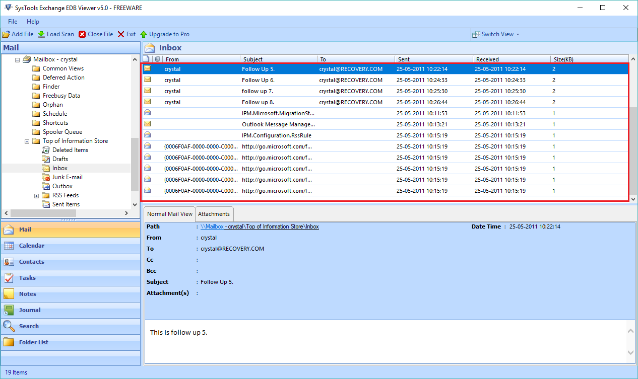 preview and open exchange database file