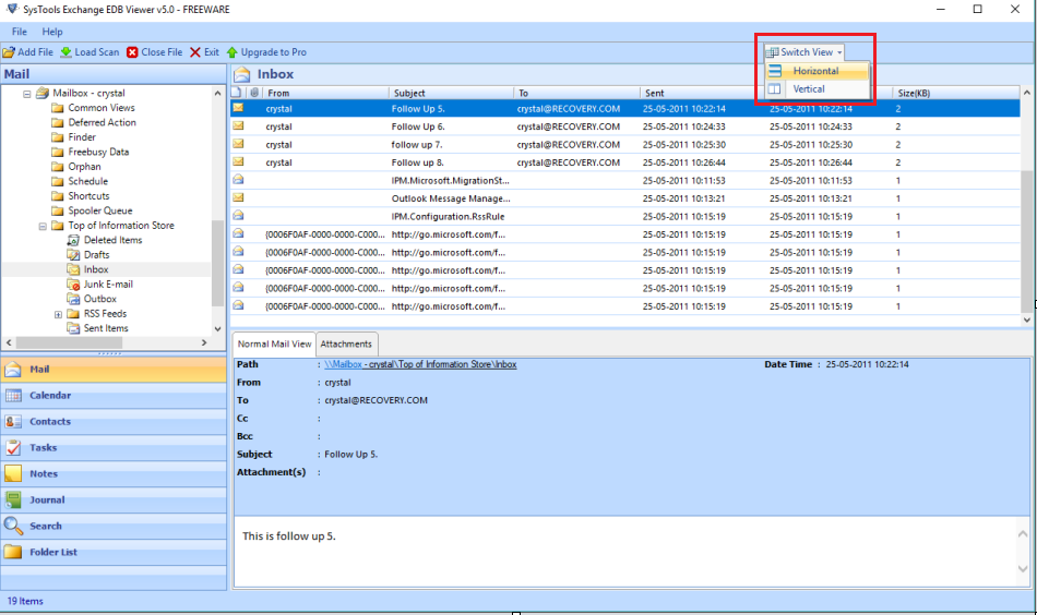 switch views to read edb files