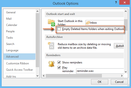 empty deleted items folder option