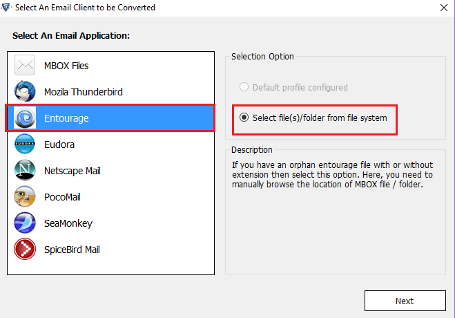Select Entourage as source