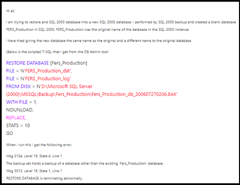 sql error 3154 restore