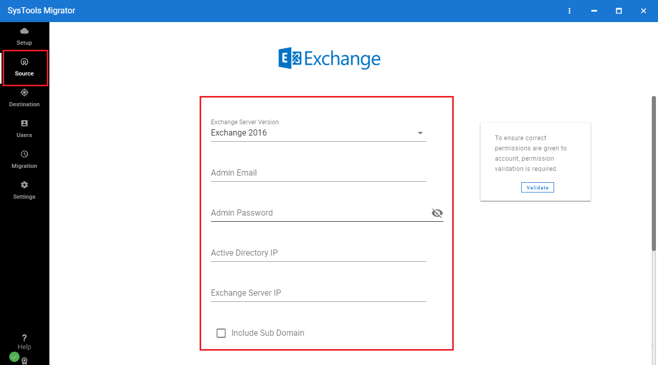 Entrez les détails du serveur Exchange et validez