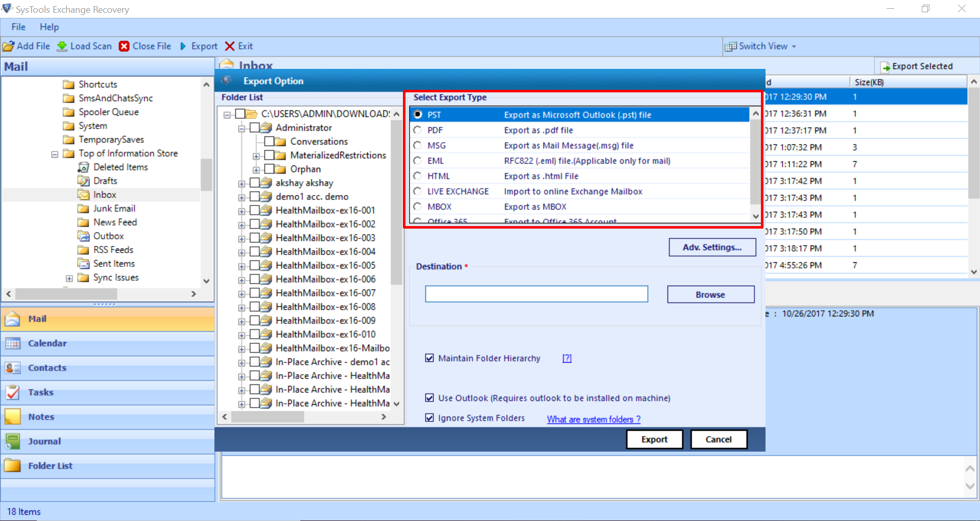 save recovered exchange mailbox to different file format 