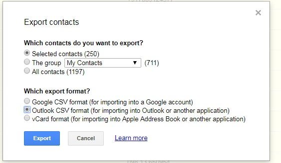 export contacts