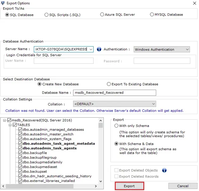 export after download sql server 2022