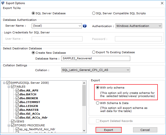 Click on Export