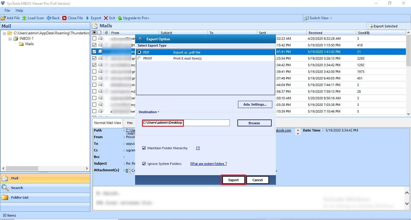 Export MBOX to PDF