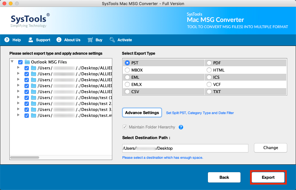 add MSG files to export